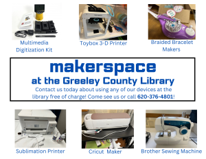 Illustration of technology available for use in the Makerspace at the library.